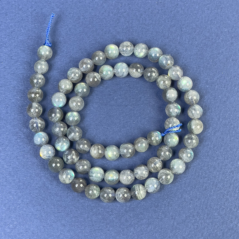 Labradorite Smooth Round Beads 6mm+/- on Thread, Length 40cm+