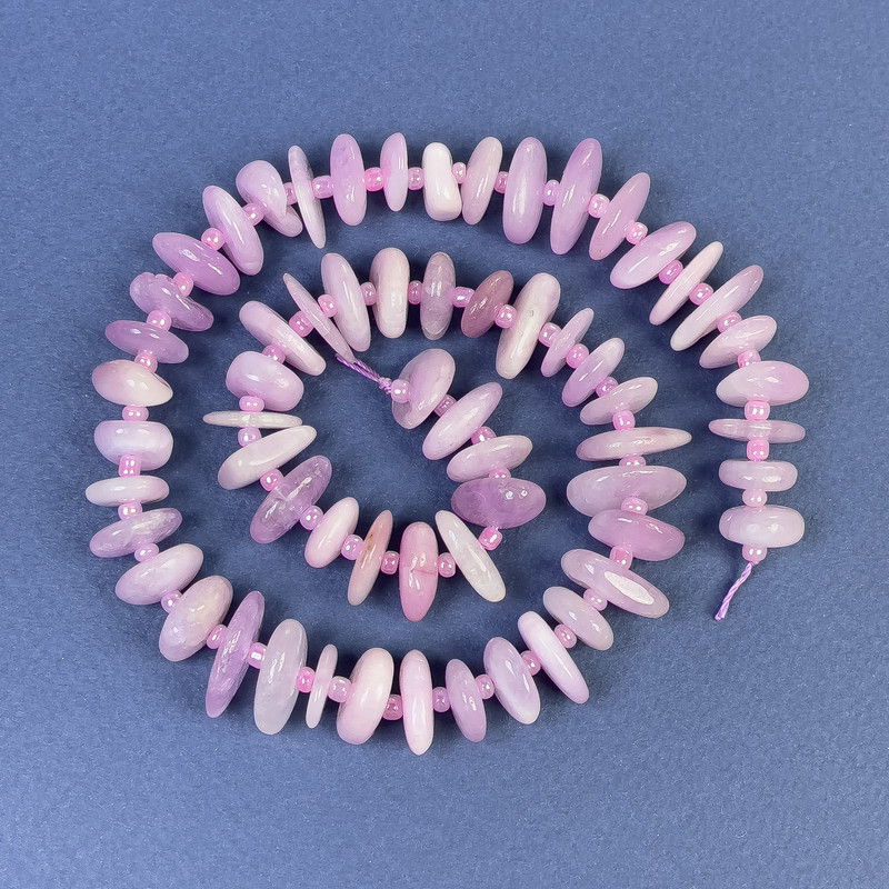 Kunzite Chip Beads 12-16x2-5mm +/- with Seed Beads on String, Length 40cm+