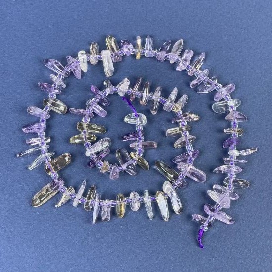 Amethyst Chip Beads 9-12x-3-4mm+/- with Seed Beads on a Thread, Length 40cm+