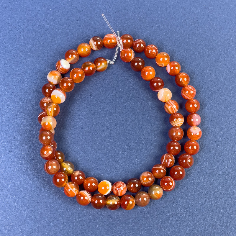 Carnelian Smooth Round Beads 6mm+/- on Fishing Line, Length 38cm+