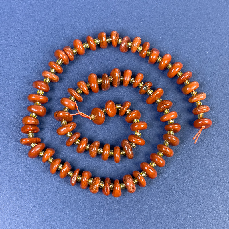 Red Jasper Beads, Tumbled 9-11x4mm+/- with 3mm+/- Seed Beads, on a Thread, Length 41cm+