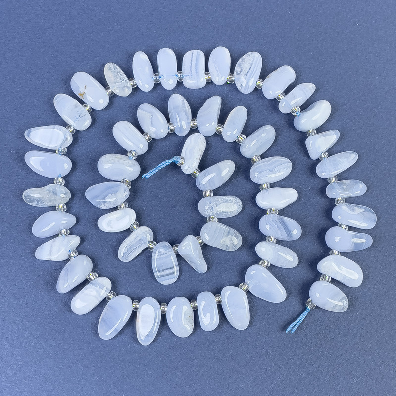 Agate Blue Tumbled Beads with Seed Beads 6x12mm+/- on Thread, Length 40cm+