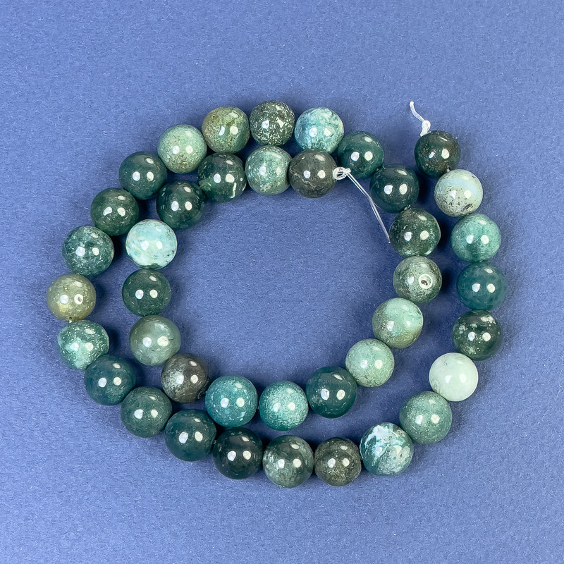 Green Jasper Beads, Smooth Round 10mm+/- on Fishing Line, Length 38cm+