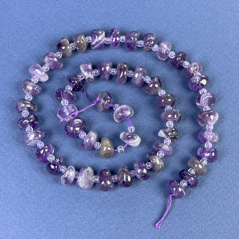 Amethyst Tumbled Beads 10x5mm +/- with 3mm Seed Beads on String, Length 38cm+