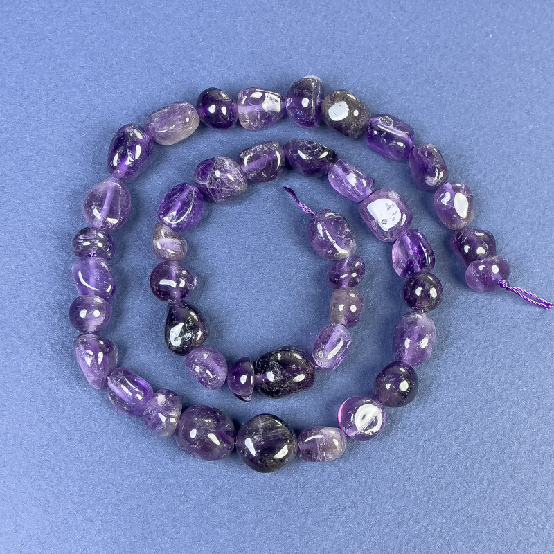 Amethyst Beads, Tumbled 5-12x10mm+/- on a String, Length 40cm+