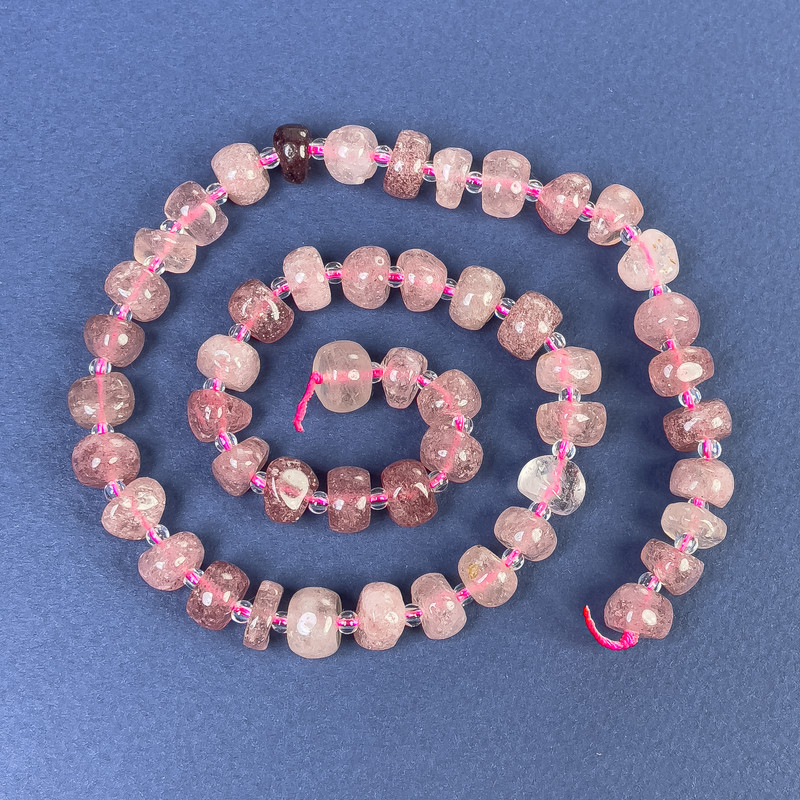 Strawberry Quartz Tumbled Nugget Beads 9x6mm+/- with 3mm+/- Seed Beads on a Strand, Length 40cm+