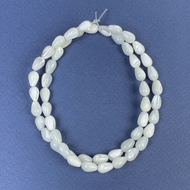 Mother-of-Pearl Beads, Drop 8x5mm+/- on Fishing Line, Length 40cm+