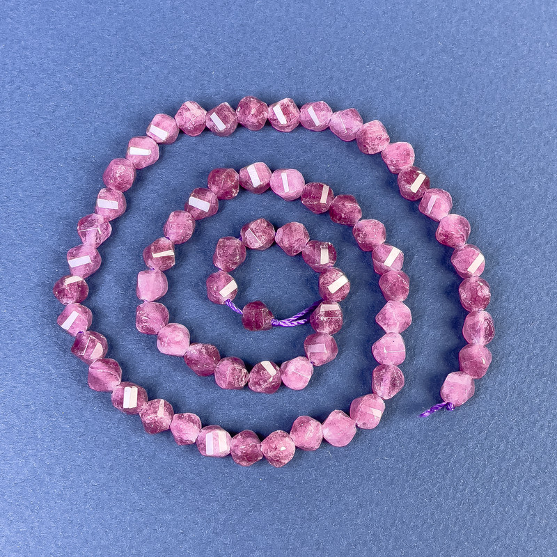 Tourmaline Beads Faceted Diamond 5x6mm+ on Thread, Length 38cm+