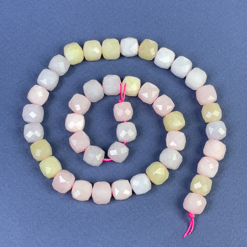 Morganite Faceted Cube Beads 9x9mm+/- on a Strand, Length 38cm+