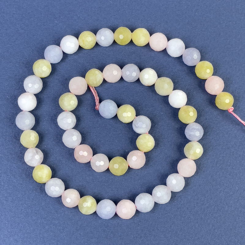 Morganite Faceted Round Beads 8mm+/- on a Strand, Length 37cm+