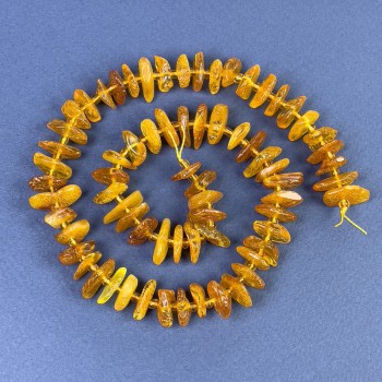 Amber Chip Beads 10-12x3-4mm+/- with 3mm+/- Seed Beads on Thread, Length 39cm+