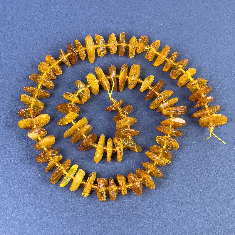 Amber Chip Beads 10-12x3-4mm+/- with 3mm+/- Seed Beads on Thread, Length 39cm+