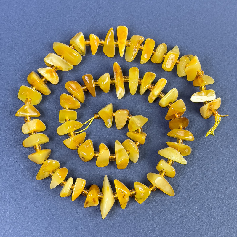 Amber Chip Beads 9-12x3-5mm+/- with 2.5mm+/- Seed Beads on Thread, Length 39cm+