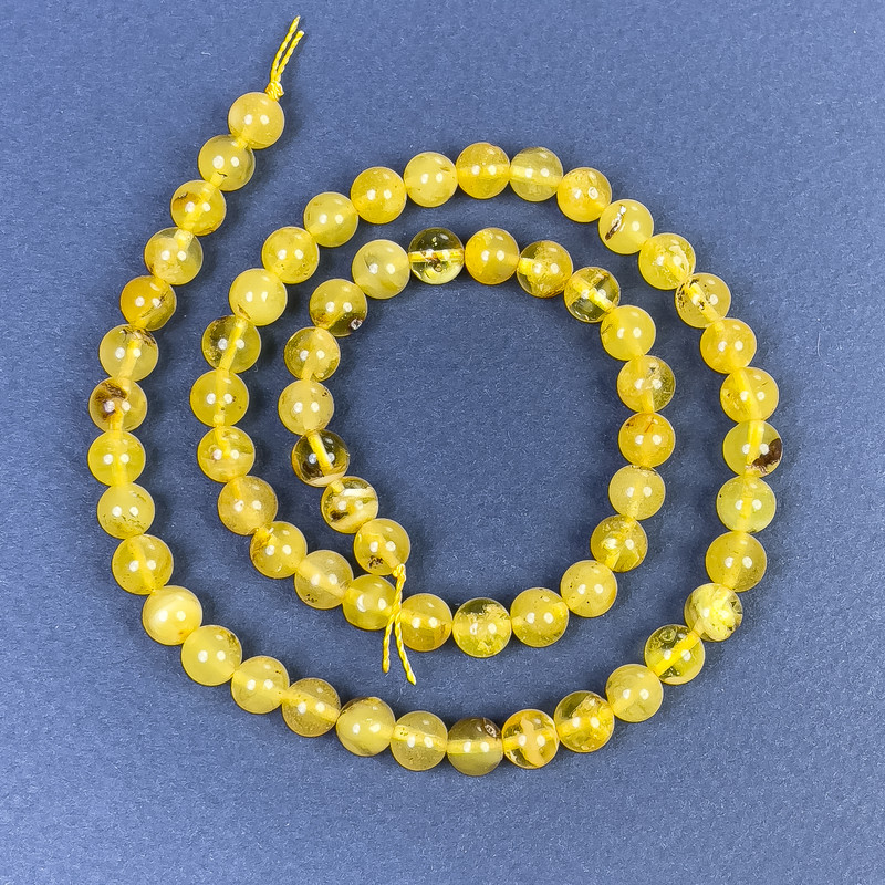 Amber Smooth Round Beads 6mm+/- on Thread, Length 39cm+