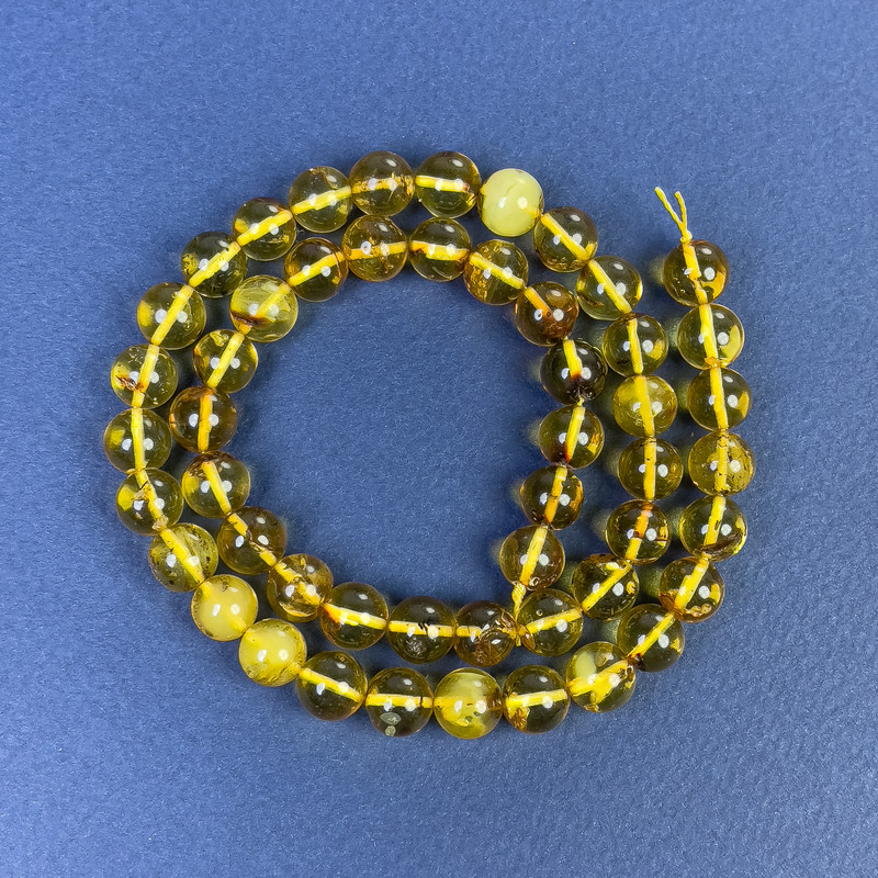 Amber Smooth Round Beads 7mm+/- on Thread, Length 39cm+