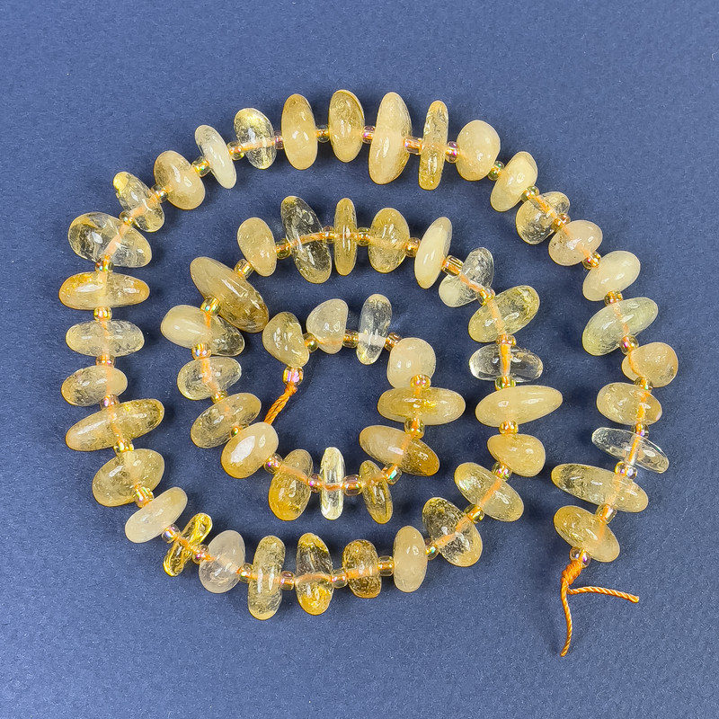 Citrine Beads, Tumbled 9-13x4-6mm+/- with 2mm+/- Seed Beads on a String, Length 40cm+