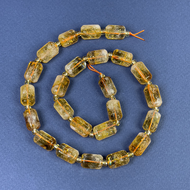 Citrine Faceted Cylinder Beads 14x9mm+/- with 4x2 Seed Beads on Thread, Length 39cm+