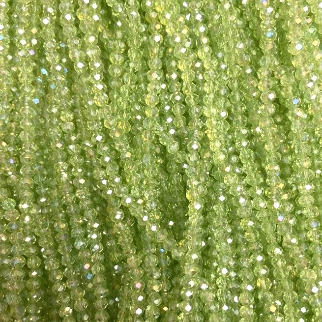 Czech Crystal Beads, Light Green with Petrol Sheen, Faceted Rondelle, Diameter 3x3mm+/-, Length 32cm+