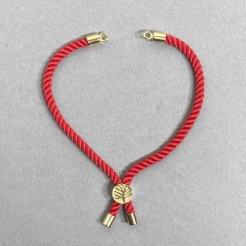 Bracelet Base Textile, Diameter 5.5mm+/-, Red Colour with Metal Insert, Diameter 8mm+/- Gold-Tone Metal, Length 10.5cm+