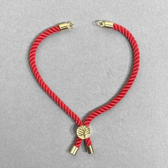 Bracelet Base Textile, Diameter 5.5mm+/-, Red Colour with Metal Insert, Diameter 8mm+/- Gold-Tone Metal, Length 10.5cm+