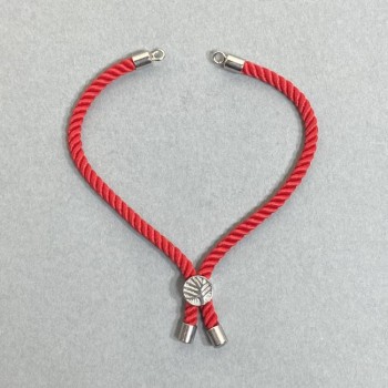 Bracelet Base Textile, Diameter 5.5mm+/-, Red Colour with Metal Insert, Diameter 8mm+/- Silver-Tone Metal, Length 10.5cm+