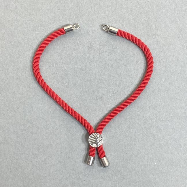 Bracelet Base Textile, Diameter 5.5mm+/-, Red Colour with Metal Insert, Diameter 8mm+/- Silver-Tone Metal, Length 10.5cm+