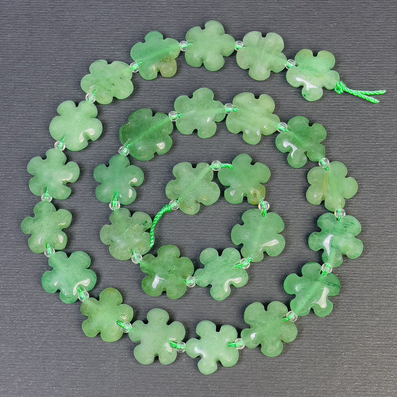 Jade Beads Natural Stone Flower, Diameter 15x6mm+- Hole, Diameter 1mm+- Seed Beads, Diameter 3mm, Length 41cm+