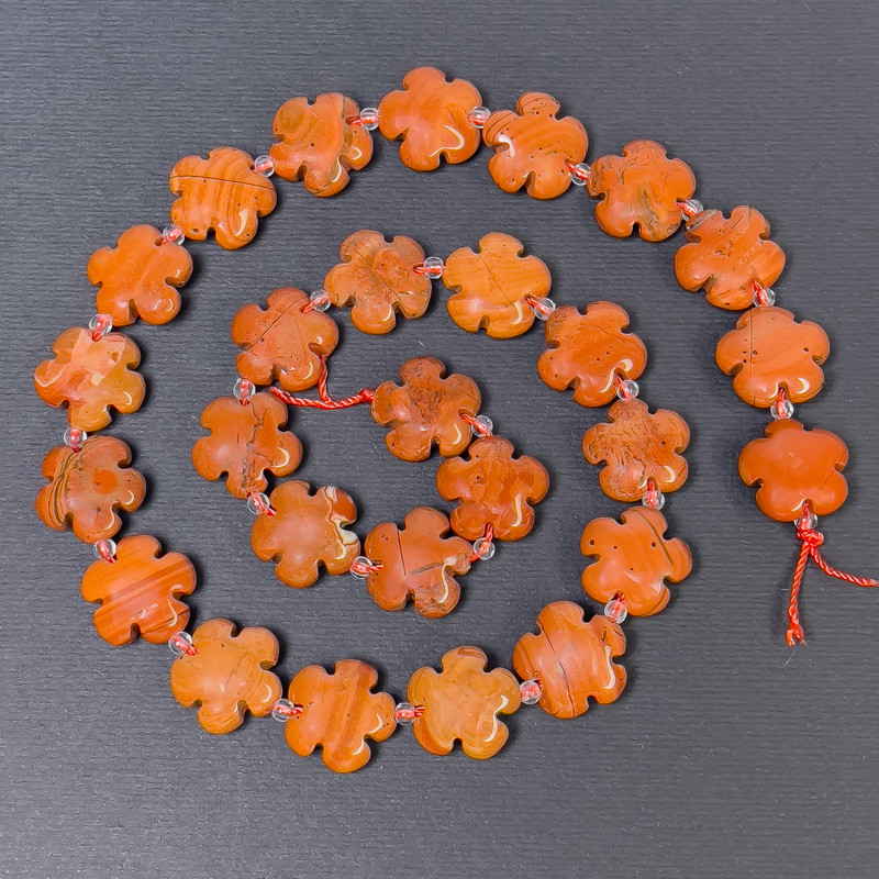 Red Jasper Beads Natural Stone Flower, Diameter 15x6mm+/-, Hole Diameter 1mm+/-, Seed Beads Diameter 3mm, Length 41cm+