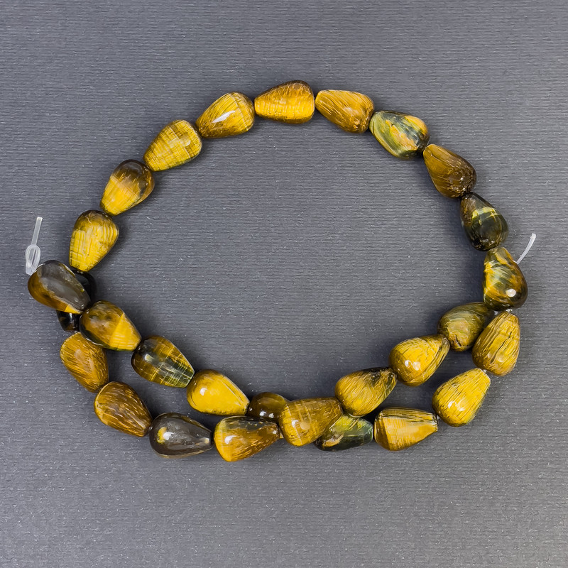 Tiger's Eye Beads Natural Stone Drop, Diameter 15x10+- Hole, Diameter 1mm+-, Length 40cm+