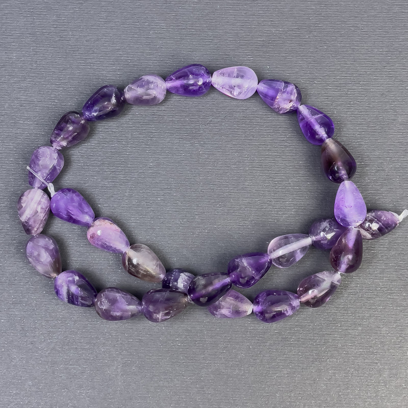 Amethyst Beads Natural Stone Drop, Diameter 15x10+- Hole, Diameter 1mm+-, Length 40cm+