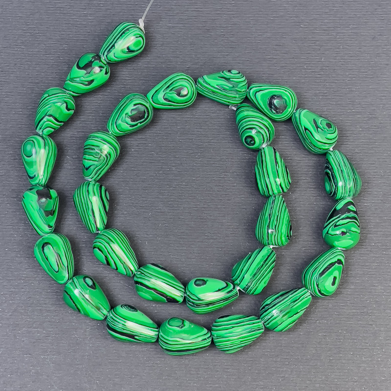 Malachite Beads Pressed Stone Drop, Diameter 15x10+- Hole, Diameter 1mm+-, Length 40cm+