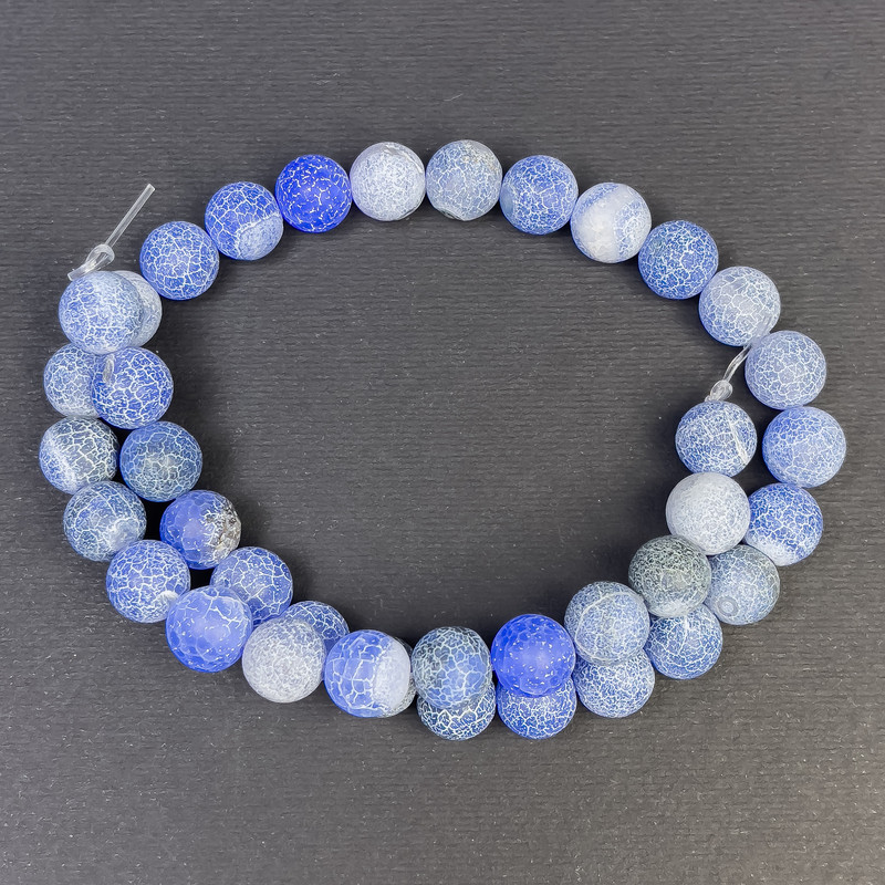 Blue Frosted Agate Beads, Natural Stone Smooth Round, diameter 10mm+/- hole diameter 1mm+/-, length 38cm+