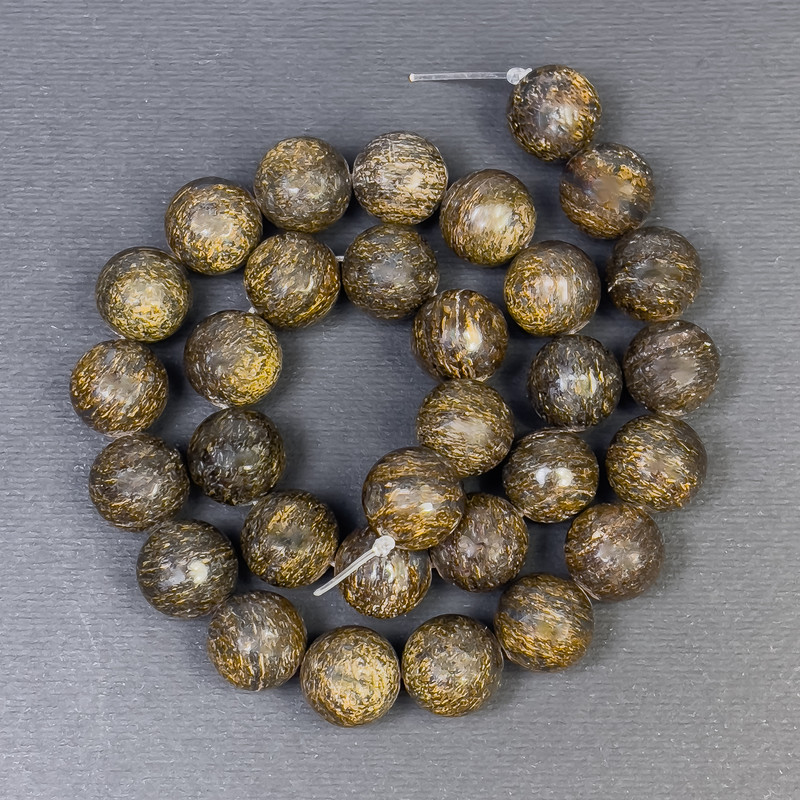 Bronzite Beads, Natural Stone Smooth Round, diameter 12.5mm+/- hole diameter 1.5mm+/-, length 38cm+