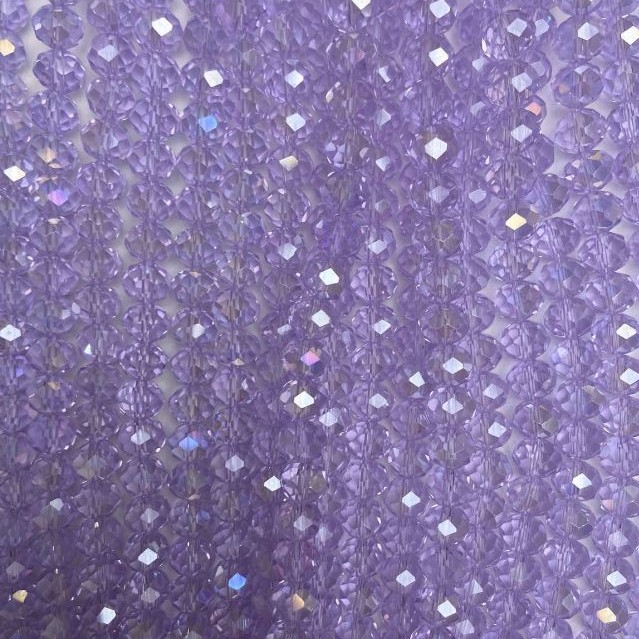 Czech Crystal Beads on Fishing Line, Transparent Lilac with Petrol Sheen, Rondelle, Diameter 8x6mm+/-, Length 42cm+