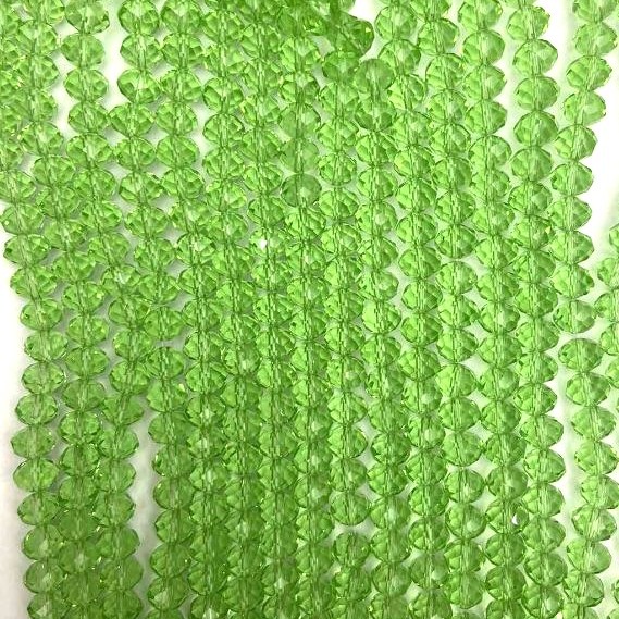 Czech Crystal Beads on Fishing Line, Light Green Transparent Faceted Rondelle, Diameter 8x6mm +/-, Length 40cm+
