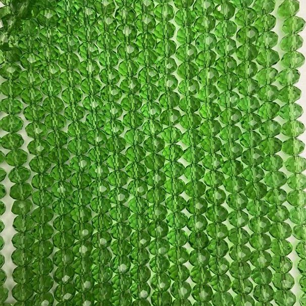 Czech Crystal Beads on fishing line, Green Transparent Faceted Rondelle, diameter 8x6mm+/-, length 40cm+