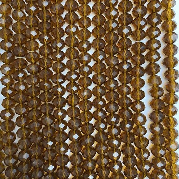 Czech Crystal Beads on Fishing Line, Transparent Brown Faceted Rondelle, Diameter 8x6mm+/-, Length 40cm+
