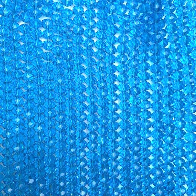 Czech Crystal Beads on Fishing Line, Sky Blue Transparent Faceted Rondelle, Diameter 8x6mm +/-, Length 40cm+