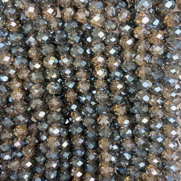 Czech Crystal Beads on Fishing Line, Grey Coated Faceted Rondelle, Diameter 8x6.5mm +/-, Length 38-40cm+