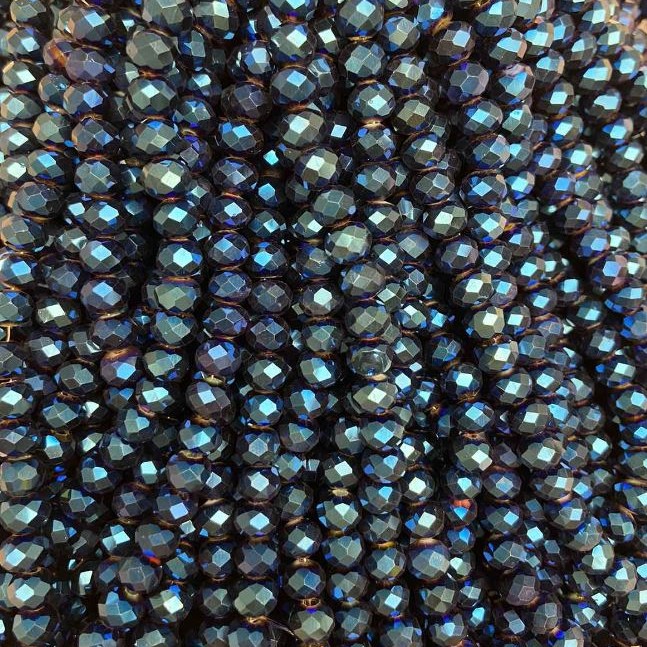 Czech Crystal Beads, Blue Coated Faceted Rondelle, Diameter 8x6mm +/-, Length 40cm+