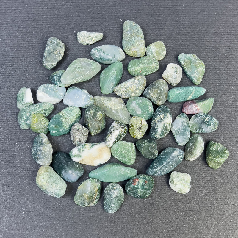Chert Moss Agate cabochon tumble without hole 9-17x5-9 mm (+-) (per 100g ±)