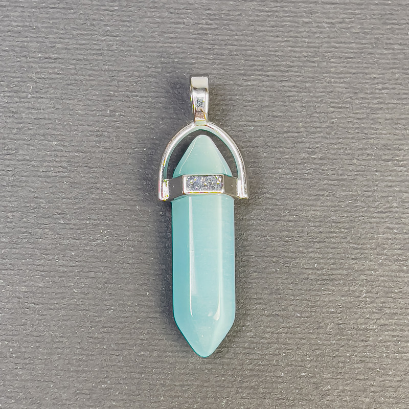 Pendant Tiger's-eye azure hexagonal crystal sphere 8x31x41mm+