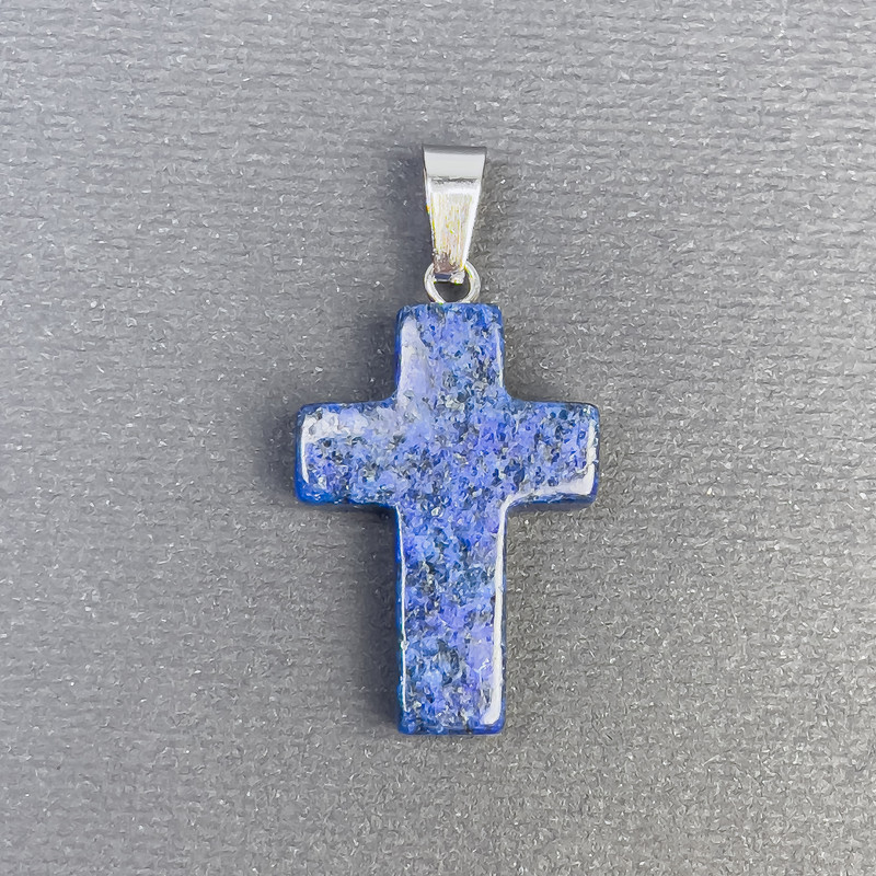 Cross Pendant with Turquoise-Toned Stone 25x18x36mm