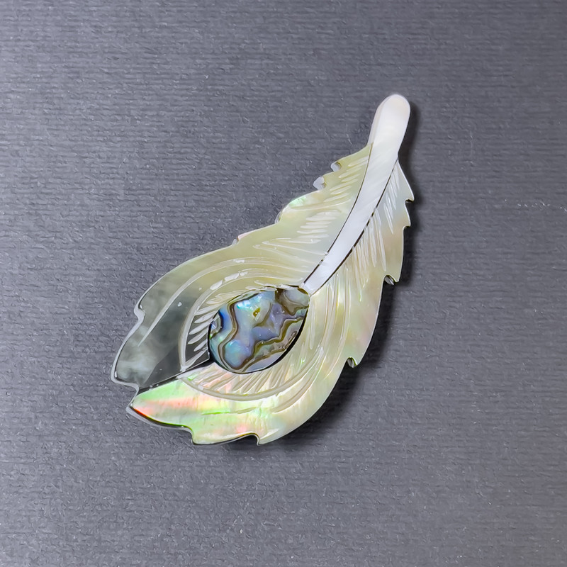 Brooch pendant Hallotite Pearl silver colour silver metal 58x27mm+