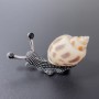 Brooch Pendant Snail white with brown colour silver metal 53x26mm+- black rhinestones