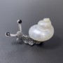 Brooch-pendant Snail iridescent silver metal 53x26mm+- black crystals
