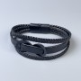 Triple-layer men's bracelet in black eco-leather with metal insert, thickness 12-25mm±, length 22cm±, black metal clasp