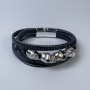 Men's bracelet in black eco-leather with metal inlays, thickness 12-25mm±, length 22cm±, silver metal clasp