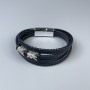 Men's bracelet in black eco-leather with metal insets, 12-20mm thick ±, length 22cm ±, silver metal clasp