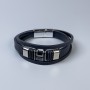 Men's bracelet with black eco-leather and metal inserts, thickness 12-25mm+-, length 22cm+- with silver metal on the clasp